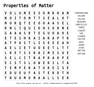 Word Search on Properties of Matter