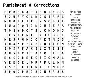 Word Search on Punishment & Corrections