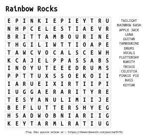 Word Search on Rainbow Rocks