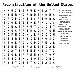 Word Search on Reconstruction of the United States