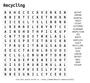 Word Search on Recycling