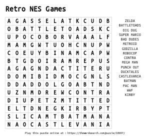 Word Search on Retro NES Games