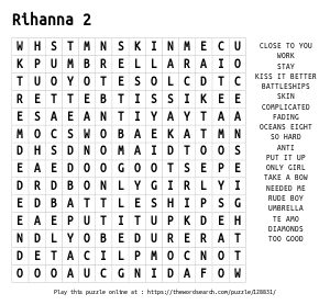 Word Search on Rihanna 2