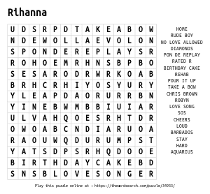 Word Search on Rihanna