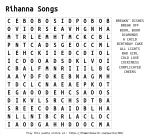 Word Search on Rihanna Songs