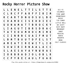 Word Search on Rocky Horror Picture Show