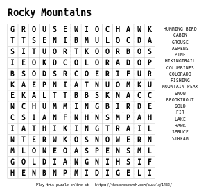 Word Search on Rocky Mountains