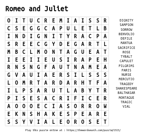 Word Search on Romeo and Juliet