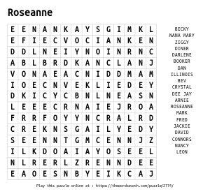 Word Search on Roseanne