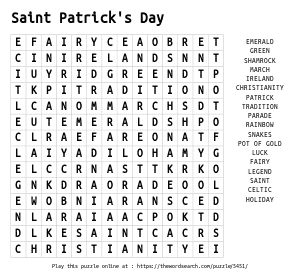 Word Search on Saint Patrick's Day