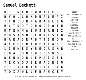Word Search on Samuel Beckett