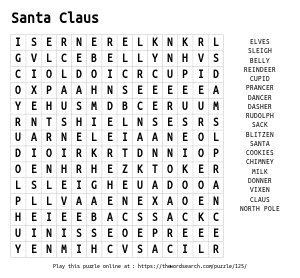 Word Search on Santa Claus