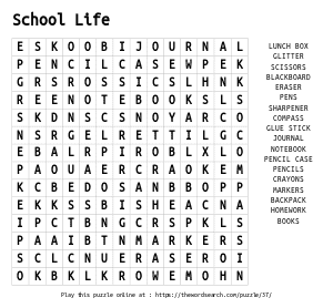 Word Search on School Life