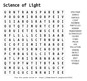 Word Search on Science of Light