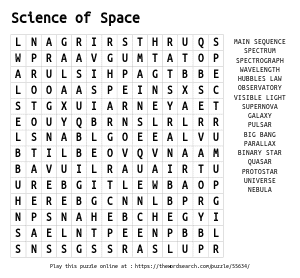 Word Search on Science of Space