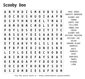 Word Search on Scooby Doo