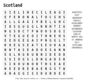 Word Search on Scotland