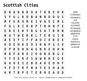 Word Search on Scottish Cities 
