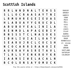 Word Search on Scottish Islands