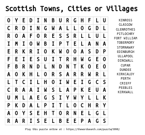 Word Search on Scottish Towns, Cities or Villages