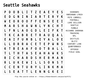 Word Search on Seattle Seahawks
