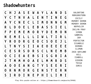 Word Search on Shadowhunters