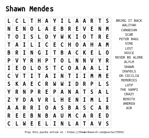 Word Search on Shawn Mendes