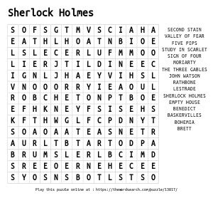 Word Search on Sherlock Holmes