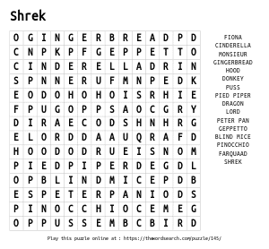 Word Search on Shrek
