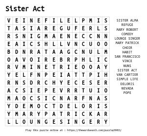 Word Search on Sister Act