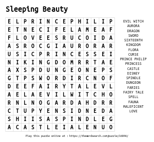 Word Search on Sleeping Beauty
