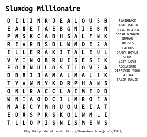 Word Search on Slumdog Millionaire