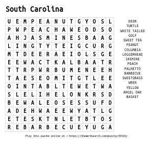Word Search on South Carolina