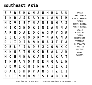 Word Search on Southeast Asia