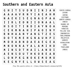 Word Search on Southern and Eastern Asia