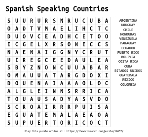 Word Search on Spanish Speaking Countries