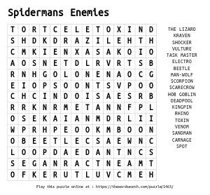 Word Search on Spidermans Enemies