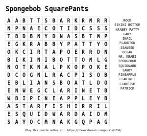 Word Search on Spongebob SquarePants