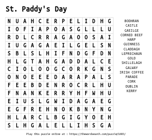 Word Search on St. Paddy's Day