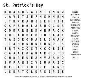 Word Search on St. Patrick's Day
