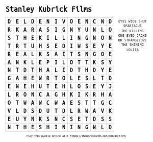Word Search on Stanley Kubrick Films