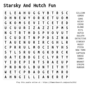 Word Search on Starsky And Hutch Fun