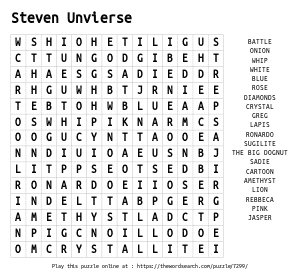Word Search on Steven Unvierse
