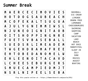 Word Search on Summer Break