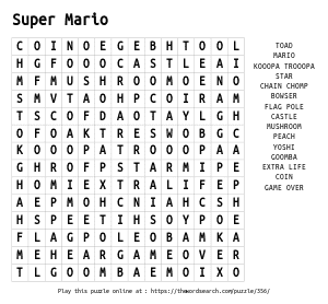 Word Search on Super Mario