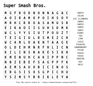 Word Search on Super Smash Bros. 