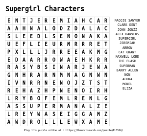 Word Search on Supergirl Characters