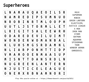 Word Search on Superheroes