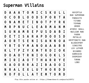 Word Search on Superman Villains