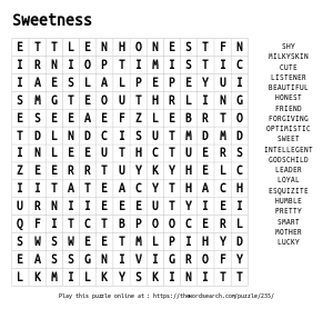 Word Search on Sweetness